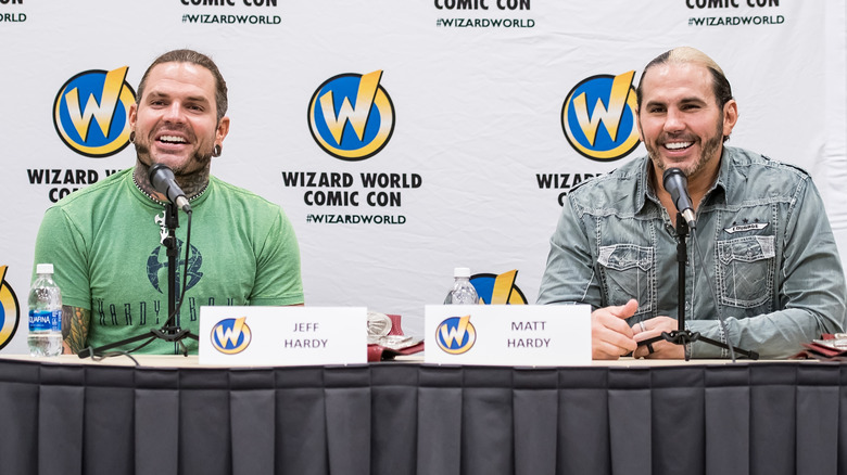 Jeff Hardy and Matt Hardy of WWE The Hardy Boyz attend Wizard World Comic Con Philadelphia 2017