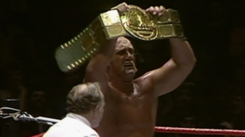 Hulk Hogan holding the WWF Championship