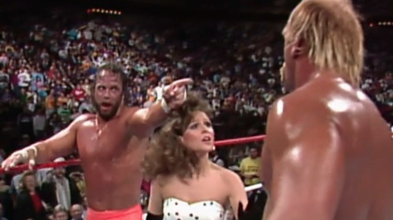 "Macho Man" Randy Savage points at Hogan