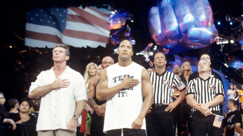 WWF roster during National Anthem