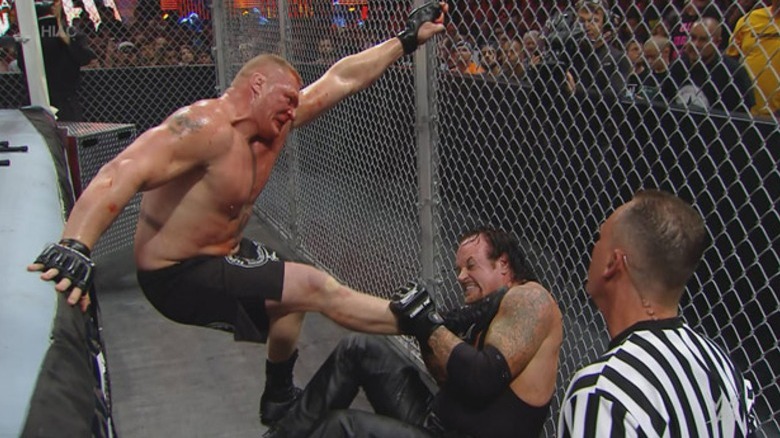Brock Lesnar and the Undertaker inside Hell in a Cell