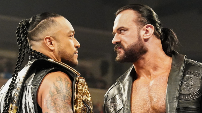 Damian Priest and Drew McIntyre face off during Monday Night RAW at Huntington Center on June 10, 2024 in Toledo, Ohio.