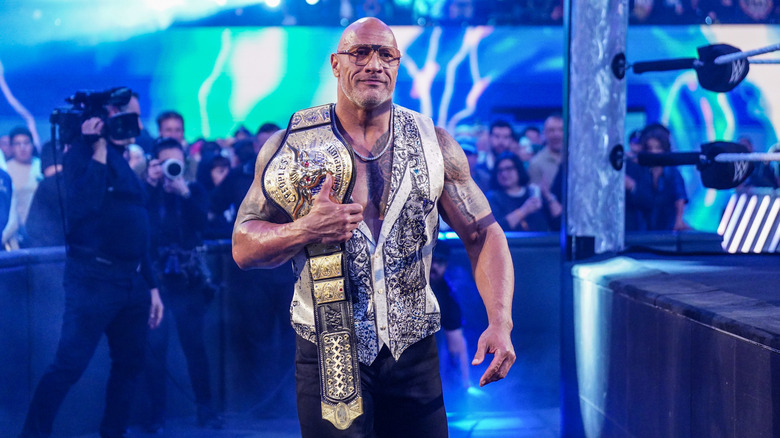 The Rock makes his entrance during 