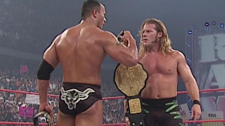 The Rock and Y2J staring each other down