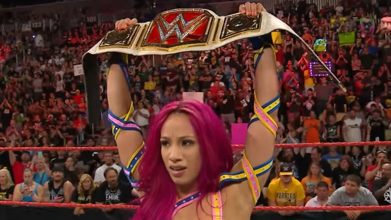 Sasha after winning the RAW Women's Title