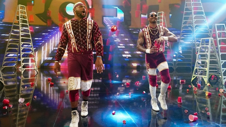 The Street Profits ladder match entrance