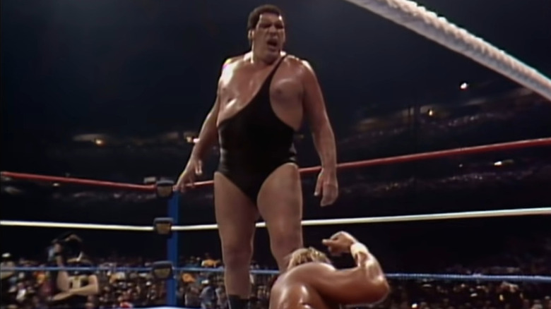 andre the giant stands over hogan