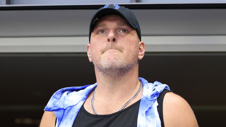 Former Indianapolis Colts Pat McAfee looks on during the game against the Houston Texans at Lucas Oil Stadium on September 08, 2024 in Indianapolis, Indiana.