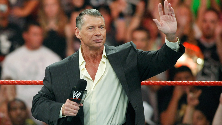 World Wrestling Entertainment Inc. Chairman Vince McMahon appears in the ring during the WWE Monday Night Raw show at the Thomas & Mack Center August 24, 2009 in Las Vegas, Nevada.