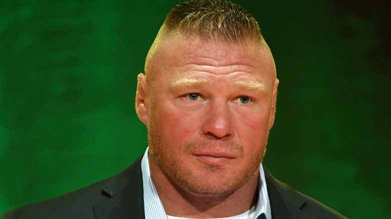 WWE champion Brock Lesnar speaks at an event