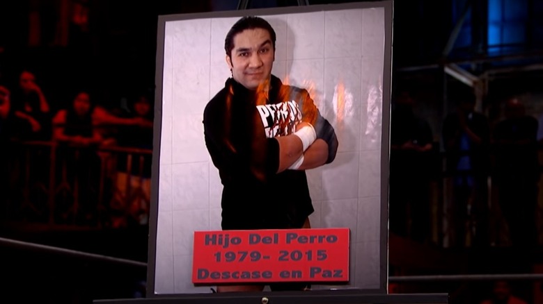 A tribute to Perro Aguayo Jr. is placed in the ring during an episode of Lucha Undeground.