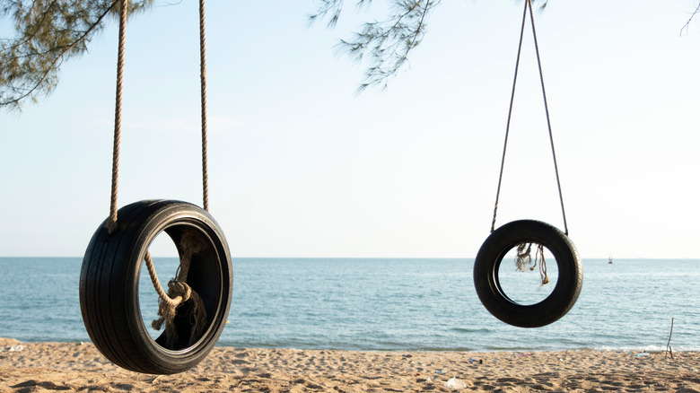 tire swings on beach