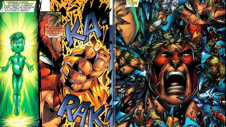 A two-page spread from "Warrior" comic