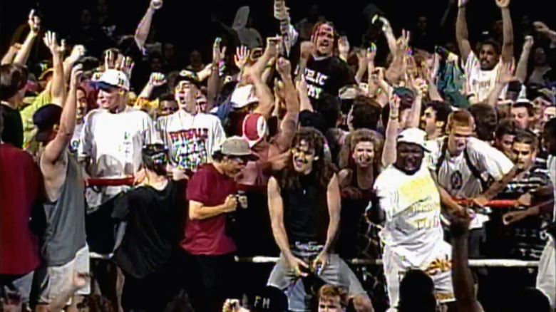 The ECW crowd celebrating with Public Enemy