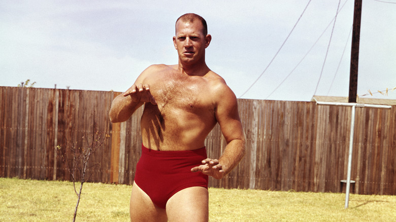 Professional wrestler Fritz Von Erich (1929-1997) of the United States poses for a portrait circa October, 1963 in New York, New York.