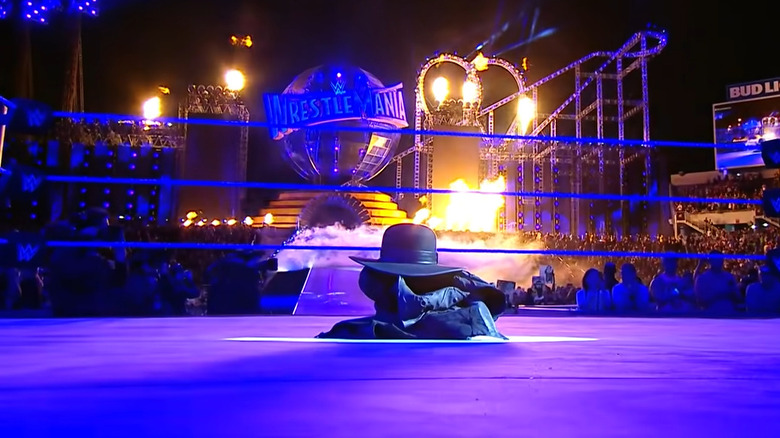 The Undertaker's folded gear inside the ring