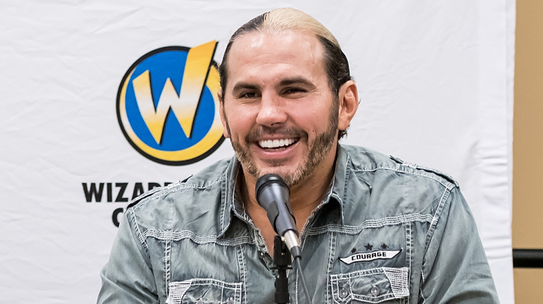 Matt Hardy smiles when asked a question from someone in the audience during a panel event