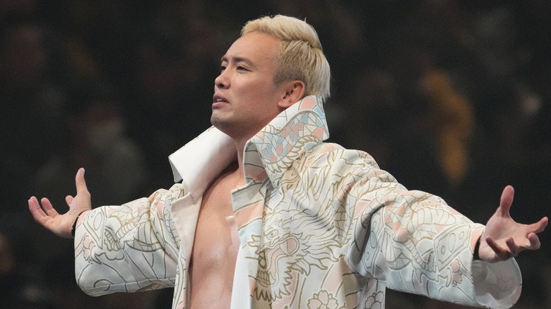 Kazuchika Okada enters the ring during the New Japan Pro-Wrestling at Hokkaido Prefectural Sports Center on February 24, 2024 in Sapporo, Hokkaido, Japan.