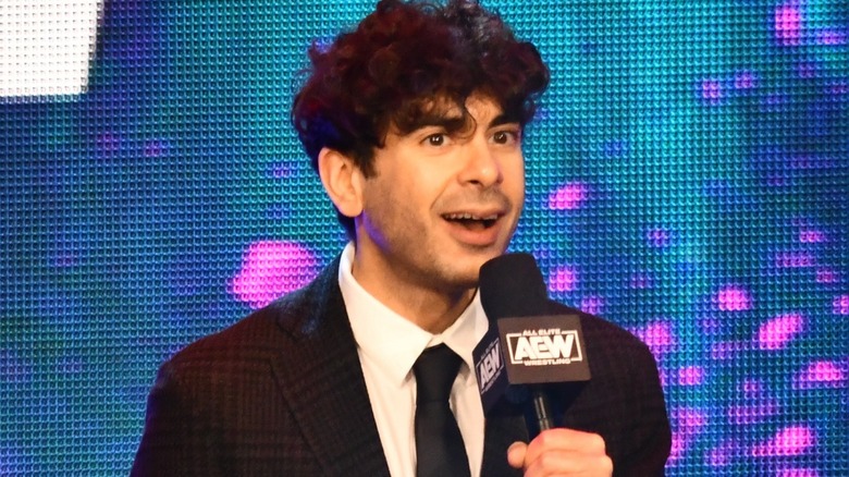 Tony Khan on the mic, looks thrilled