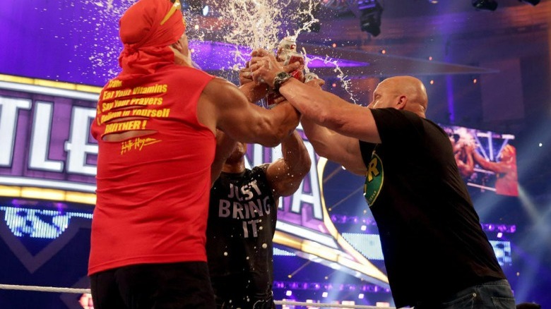 The Rock, Stone Cold and Hulk Hogan share a beer