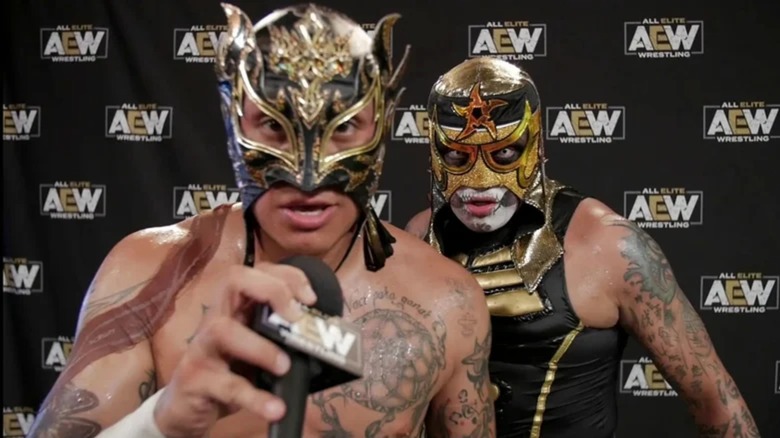 Rey Fenix and Penta El Zero M cutting a promo backstage in AEW