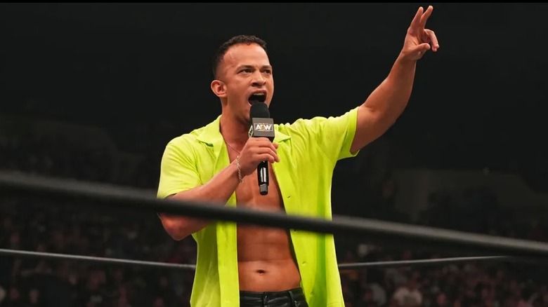 Ricky Starks addresses the crowd at an AEW event