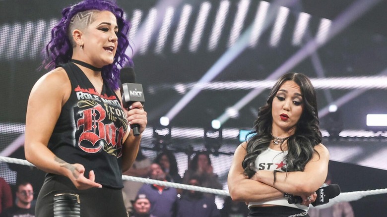 Bayley lays a verbal smackdown on Roxanne Perez, who seems displeased about what she's hearing on 