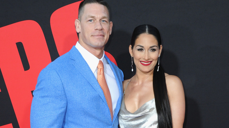 Actor/wrestler John Cena and wrestler Nikki Bella arrive for the Premiere Of Universal Pictures' "Blockers" held at Regency Village Theatre on April 3, 2018 in Westwood, California.