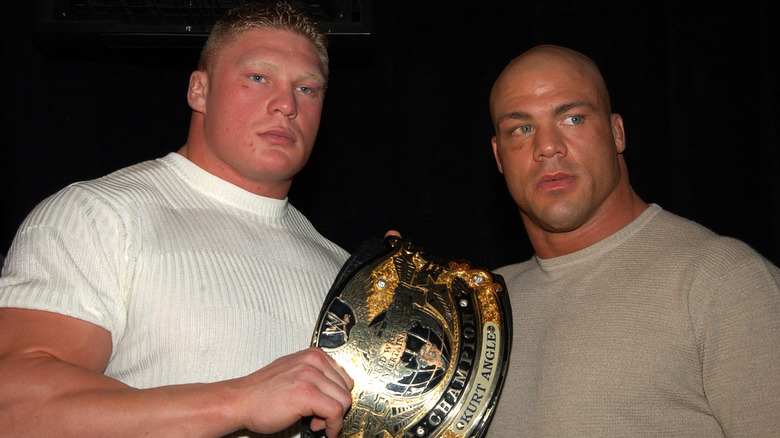 Brock Lesnar and Kurt Angle in 2003