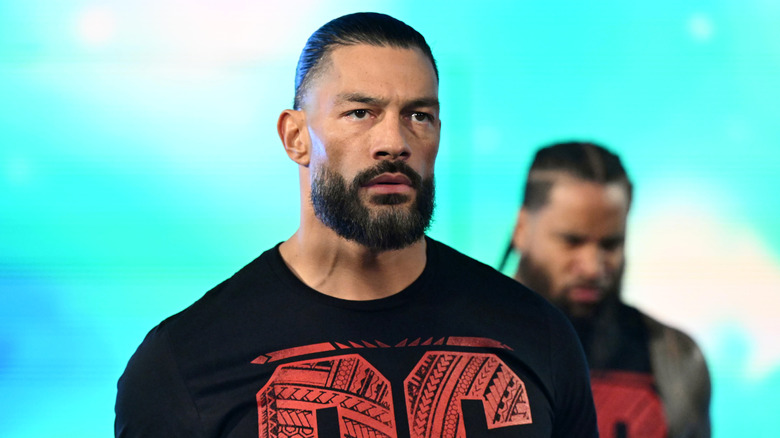 Roman Reigns and Jimmy Uso make their entrance during WWE SmackDown at Fiserv Forum on November 15, 2024 in Milwaukee, Wisconsin.