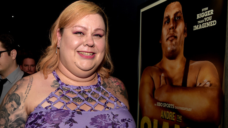 Robin Christensen, Andre's daughter poses at the after party for the premiere of HBO's "Andre The Giant" at Le Jardin on March 29, 2018 in Los Angeles, California.