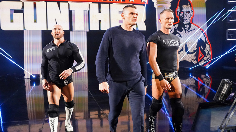 Giovanni Vinci, Gunther, and Ludwig Kaiser of Imperium making their way to the ring during Monday Night RAW at Jerome Schottenstein Center on April 22, 2024 in Columbus, Ohio.