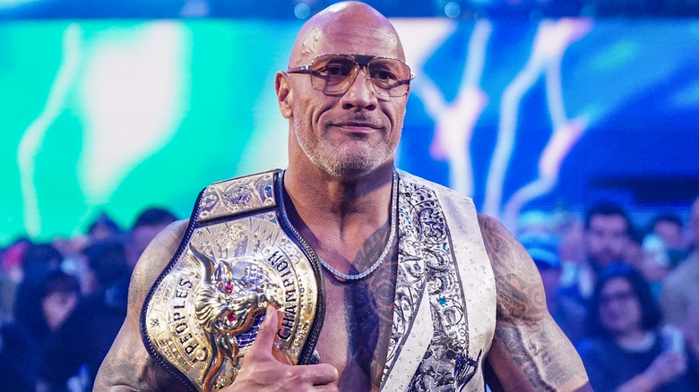 The Rock during his entrance on WWE Raw