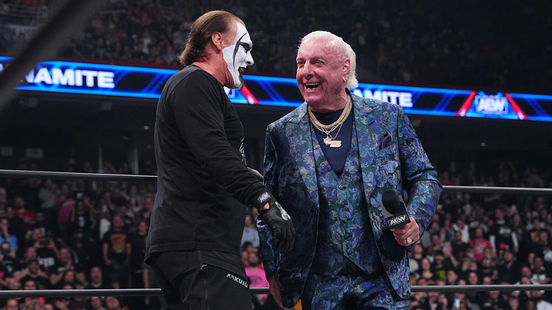 Sting shaking Ric Flair's hand on AEW Dynamite