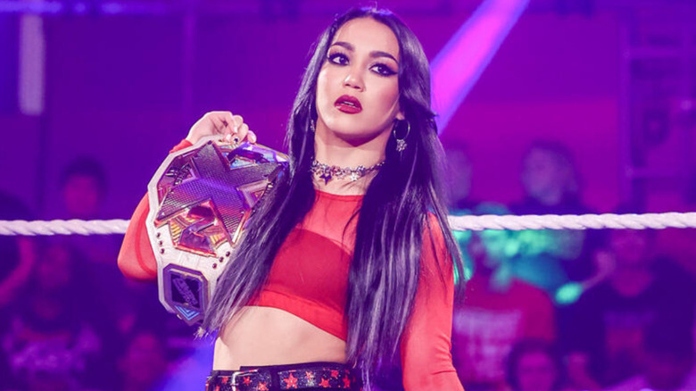 Roxanne Perez holding the WWE NXT Women's Championship