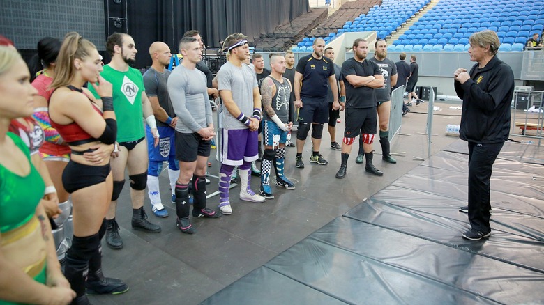 William Regal talks at a tryout