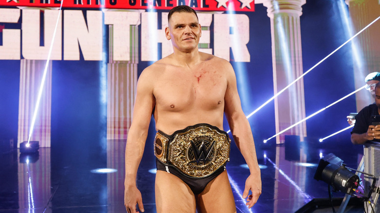 Gunther makes his way to the ring during Monday Night RAW at Angel of the Winds Arena on December 2, 2024 in Everett, Washington.