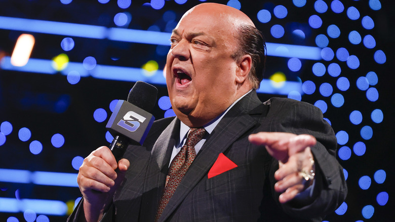 Paul Heyman cutting a promo on smackdown