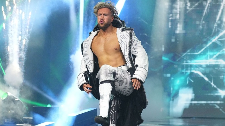 Will Ospreay heads down the ramp to the ring before his cage match against Kyle Fletcher at AEW Revolution.