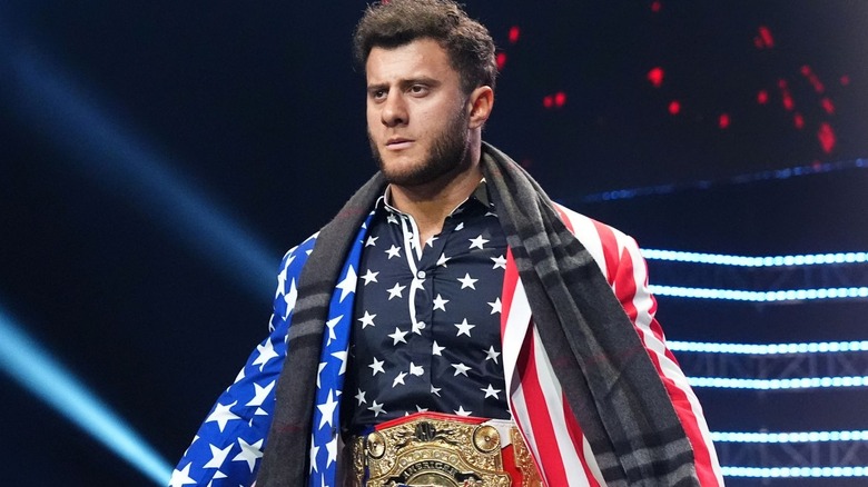 MJF wearing a USA-themed suit