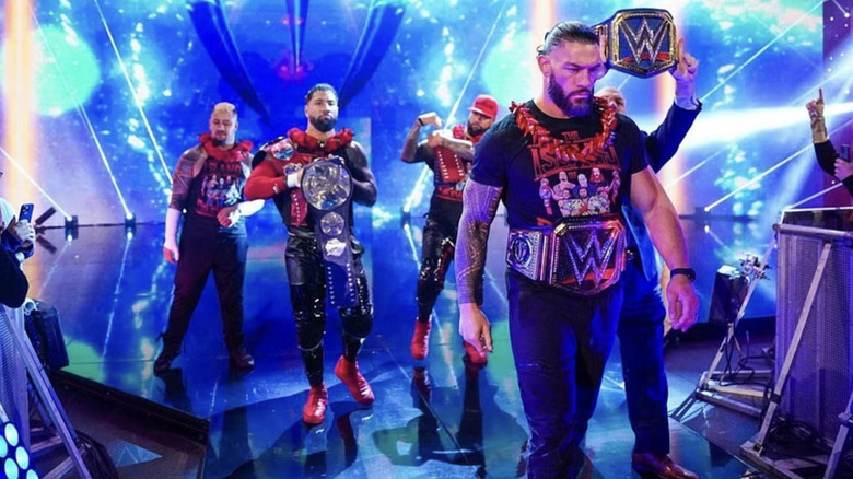 The Bloodline walking to the ring