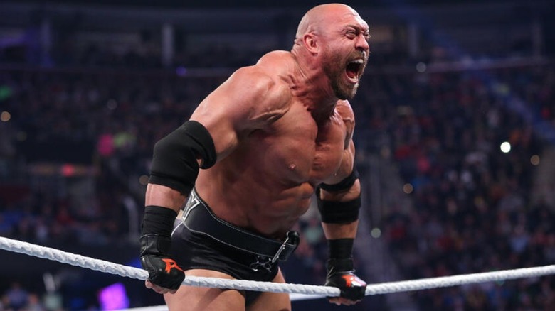 Ryback stands on the ropes following a match on WWE TV.