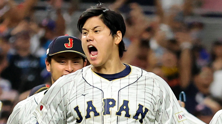 Shohei Ohtani celebrating