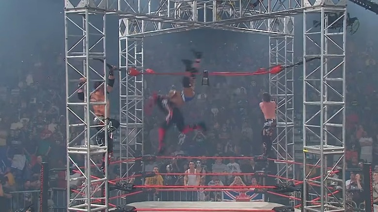 Christopher Daniels and Suicide falling from the Ultimate X structure