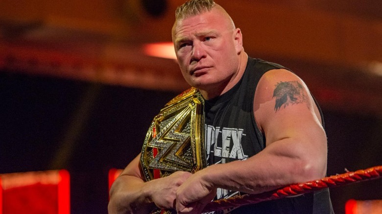 Brock Lesnar leaning on the ropes