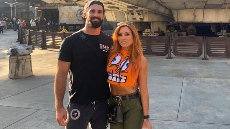 Becky Lynch and Seth Rollins at theme park