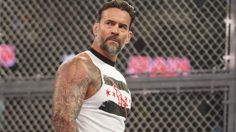 CM Punk enters the Hell in the Cell ring to face off with Drew Mclntyre during Monday night RAW at Ford Center on September 30, 2024 in Evansville, Indiana.