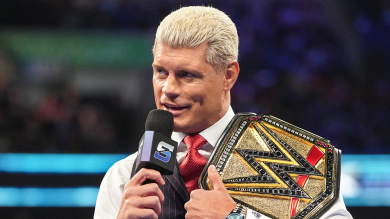 Cody Rhodes speaks to Jey Uso during SmackDown at FedExForum on February 7, 2025 in Memphis, Tennessee.