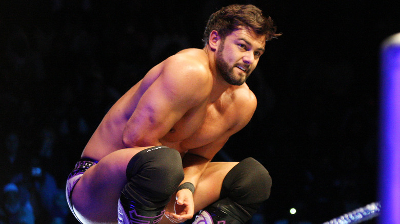 Corre member and Cape Town native Justin Gabriel squats on the top rope during the WWE Smackdown Live Tour at Westridge Park Tennis Stadium on July 08, 2011 in Durban, South Africa.