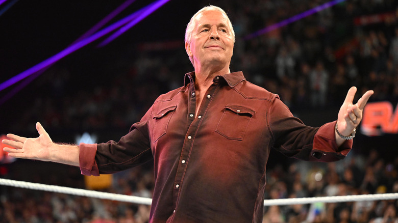 WWE Hall of Famer Bret Hart makes his entrance during Monday Night RAW at the Scotiabank Saddledome on September 9, 2024 in Calgary, Canada.